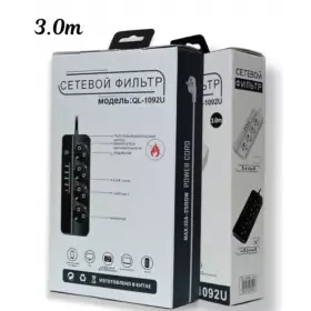 Сетевой фильтр QL-1092U 3м Черный 4гн 4 порта 1Type-C
