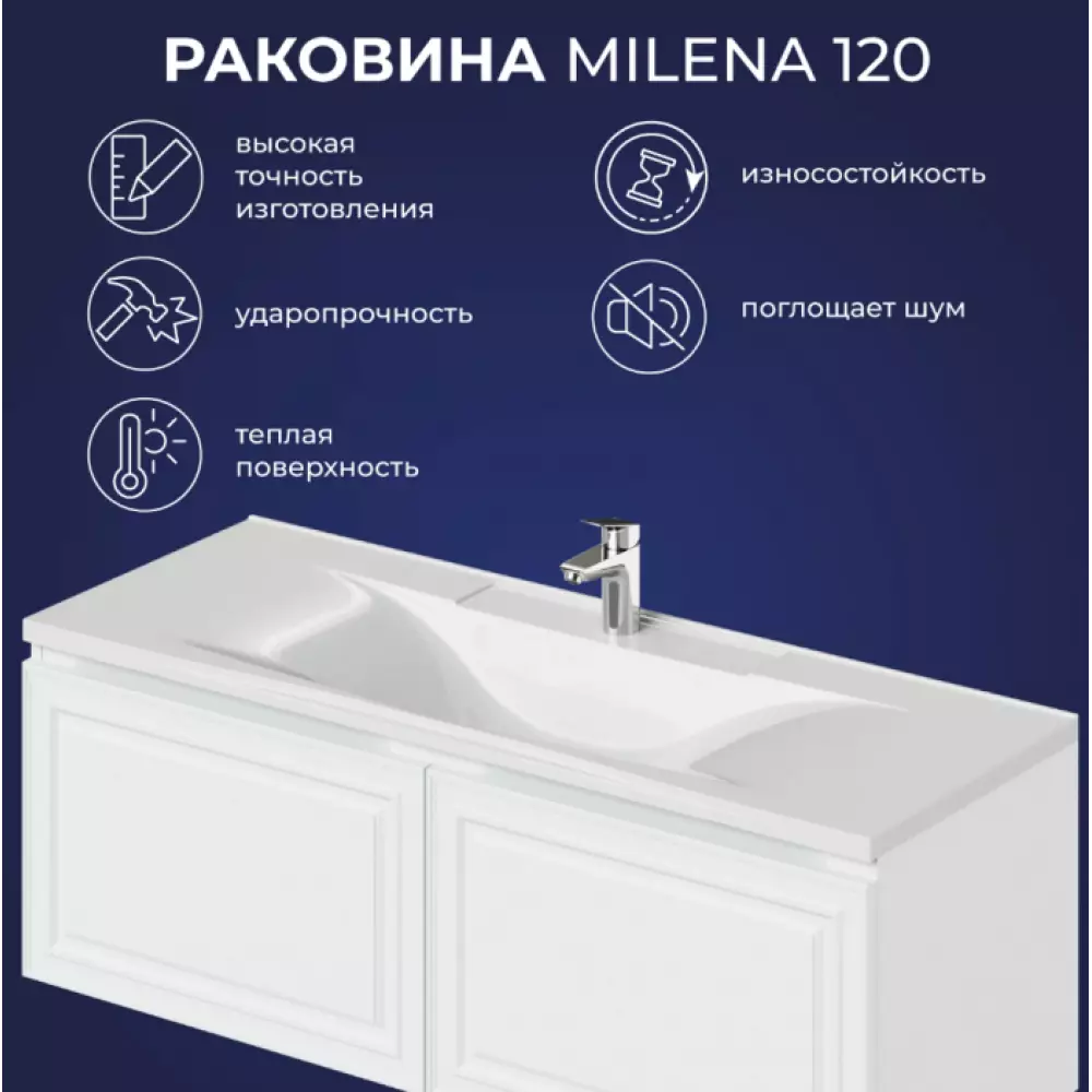 Умывальник Итана Milena 120 белый 1196*455*156