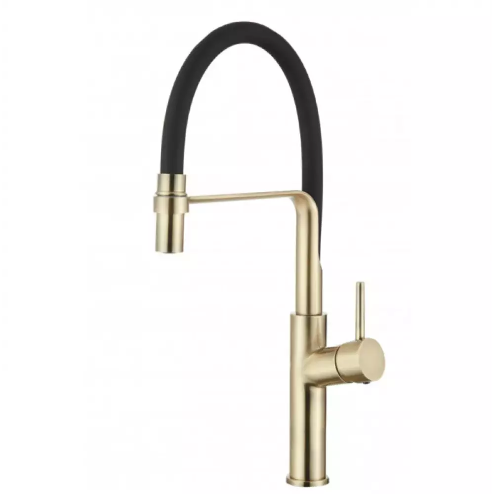 Смеситель для кухни Dikalan D40036-3, высокий гибкий черный излив, корпус бронза