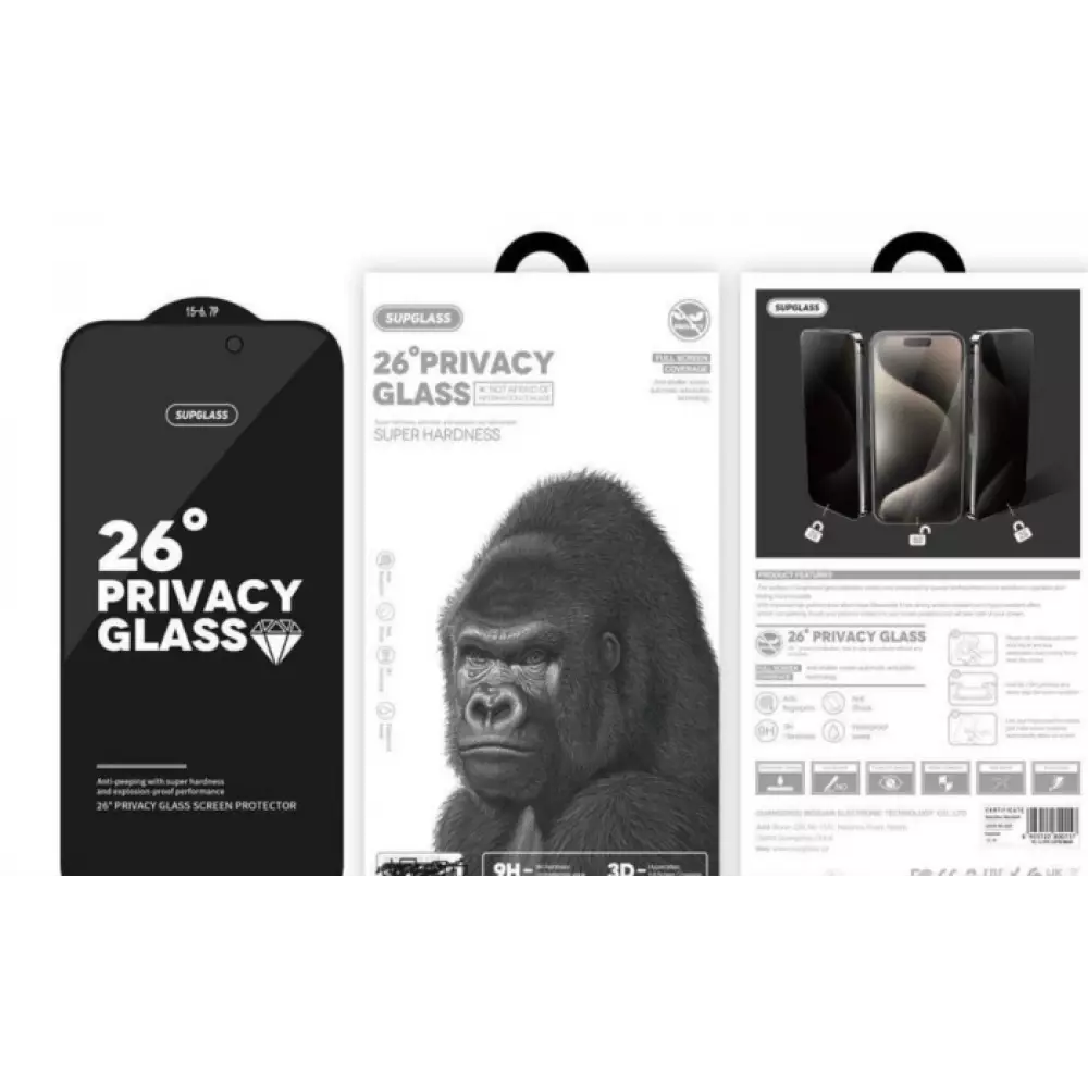 Бронь-стекло SupGlass SG12 3D Privacy 26 iPhone 17 Pro Max черный