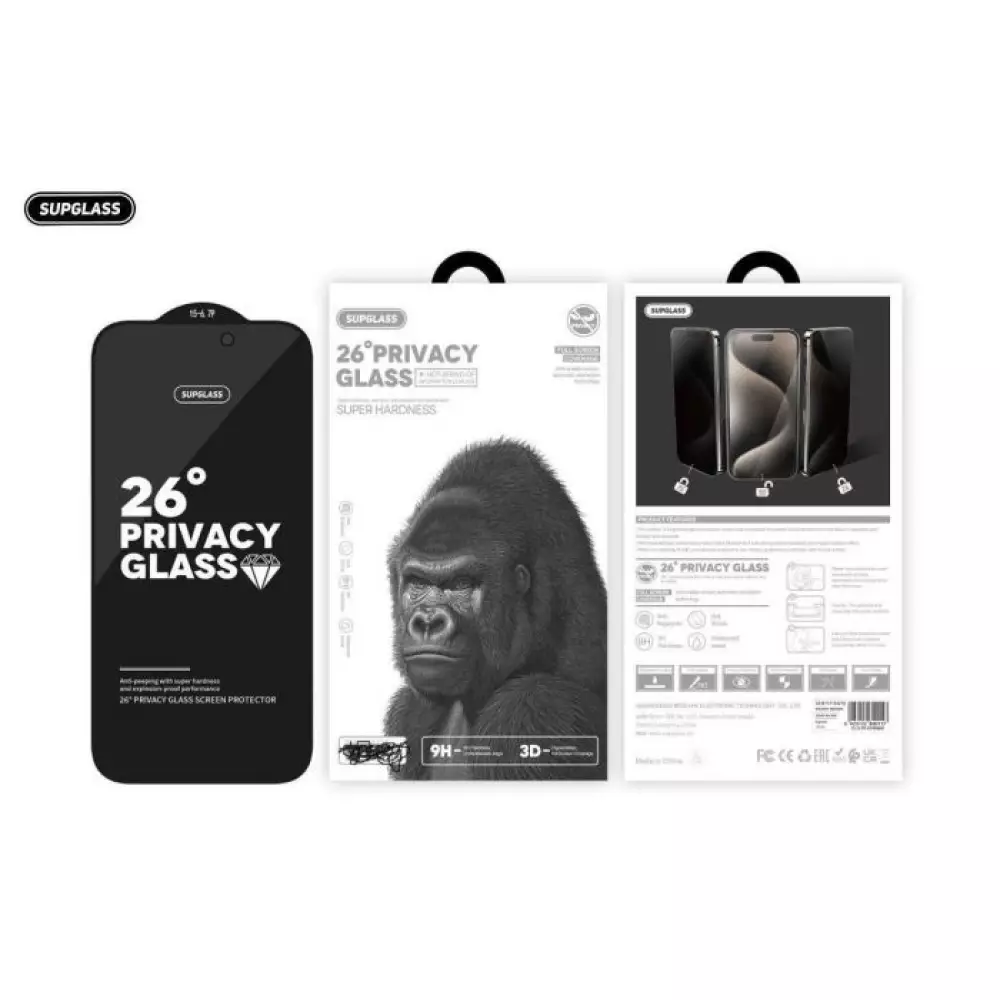 Бронь-стекло SupGlass SG12 3D Privacy 26 iPhone 17 Pro черный