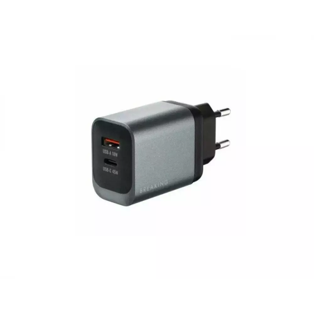 СЗУ Breaking WC21, USB-C- USB-A, PD 45W, QC 3.0, 3A (графит) 22108